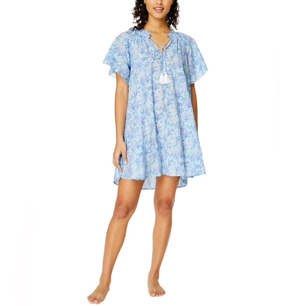 Roller Rabbit Blue Paradise Temmy Pajama Dress Nightshirt Size XS 100% Cotton